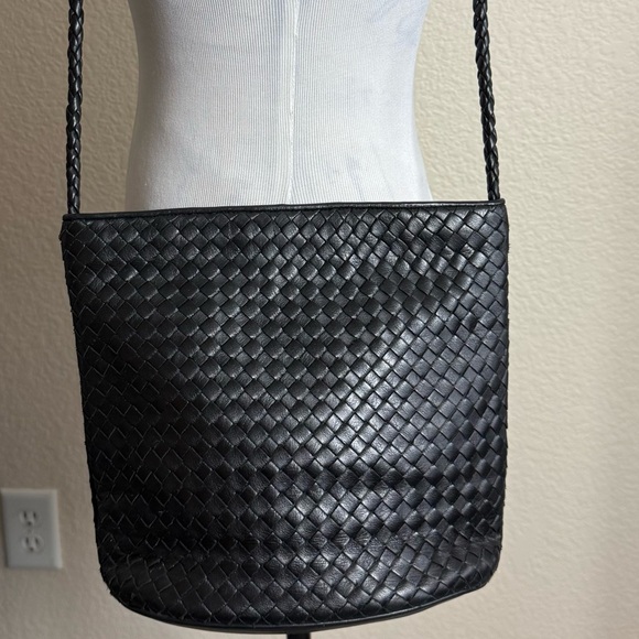 Talbots Vintage Chic Weave Handbag Black Leather Shoulder Bag‎ Braided Strap - Picture 8 of 13